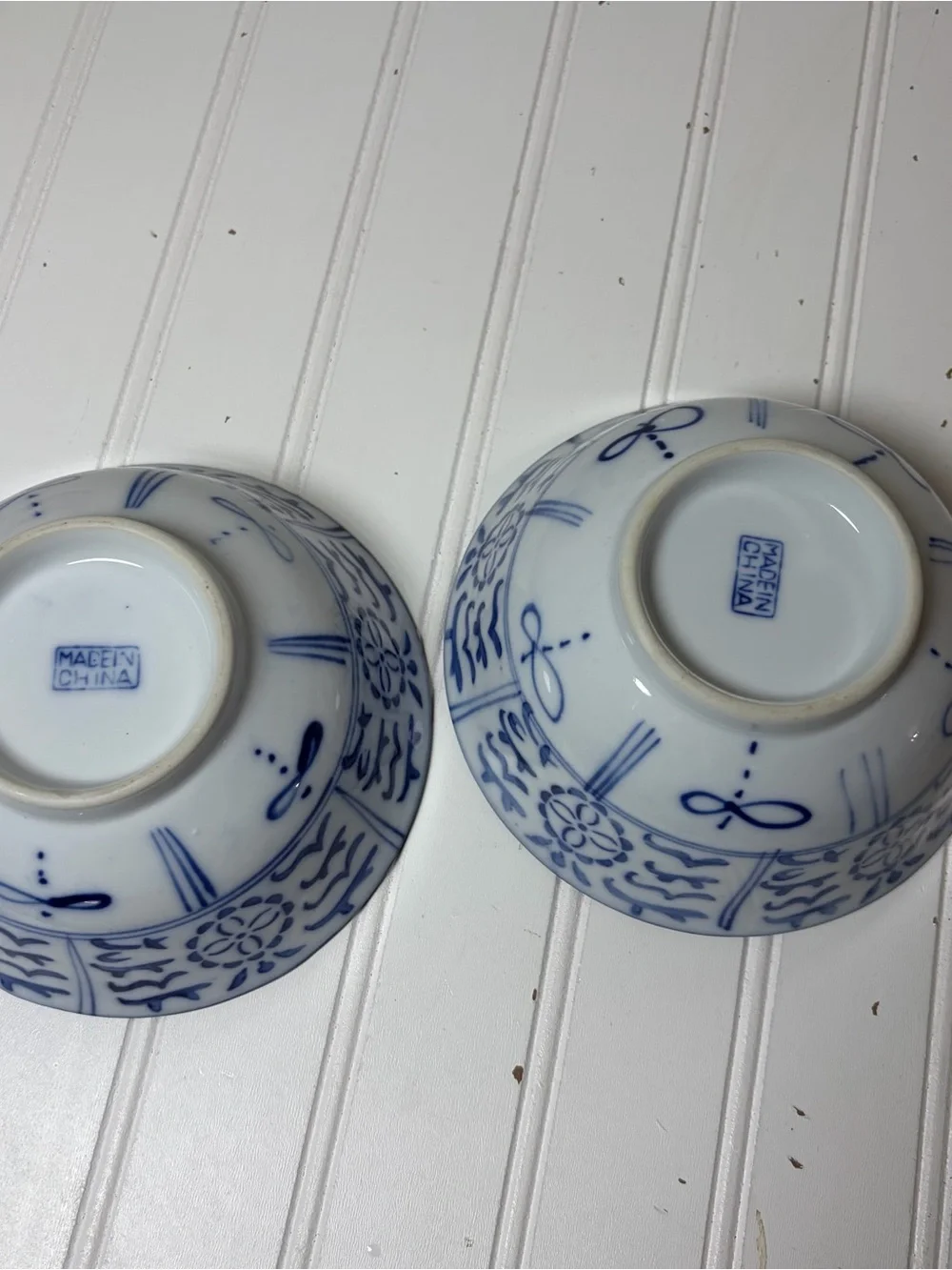 Vintage Blue + White Chinese Bowls | Set of 2